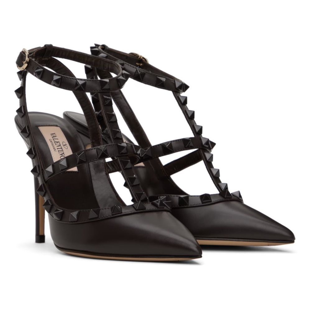 VALENTINO GARAVANI Brown Rockstud Ankle Strap Heels